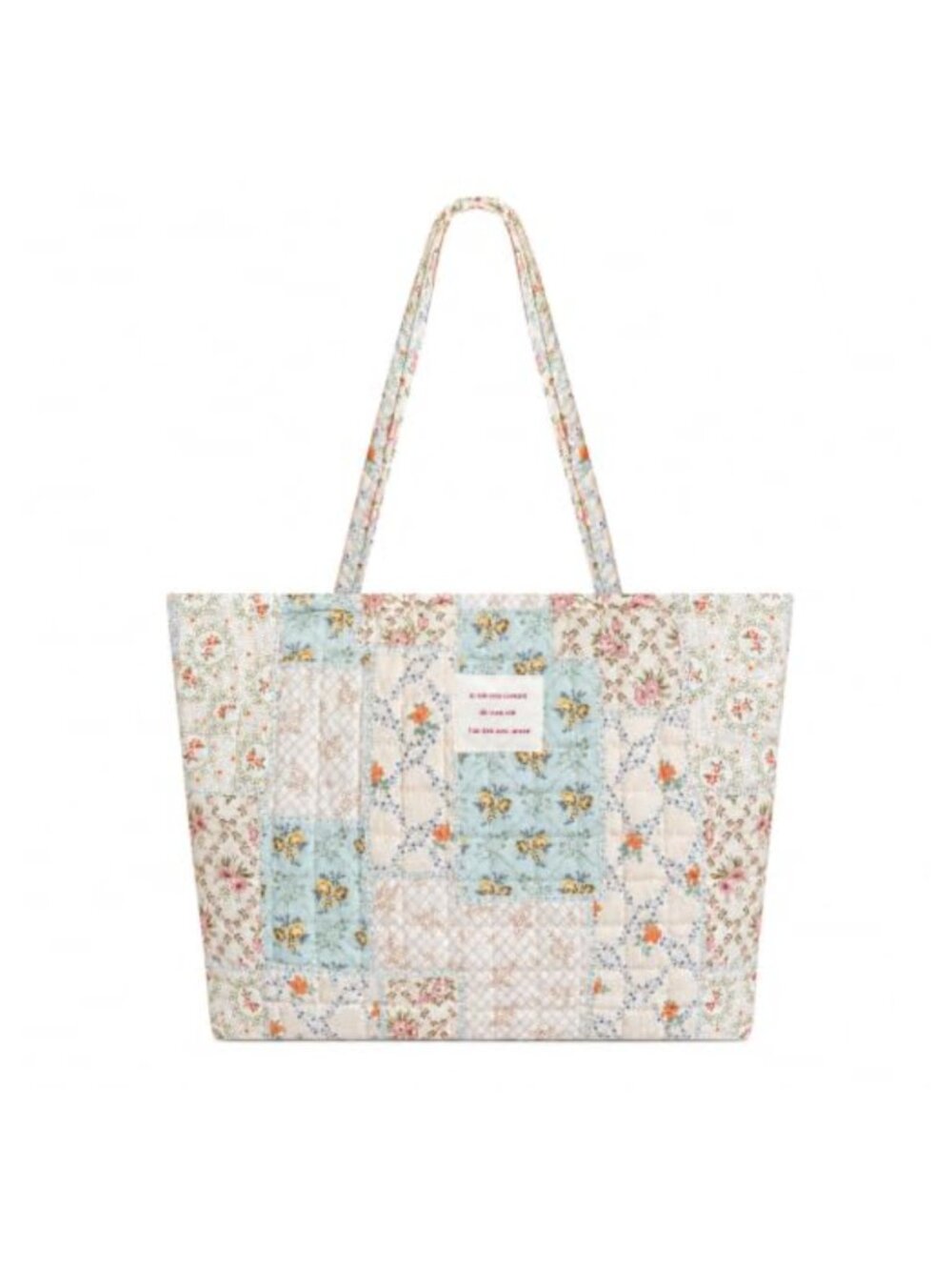 Quilted Floral Tote Bag with Zipper Closure for Women